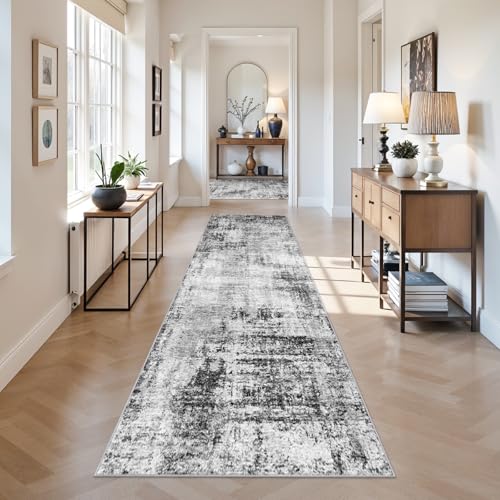 Long Carpet Runners for Hallway 3x12: Washable Abstract Runner Rug Black - color: Black, size: 3' x 12' (Runner)