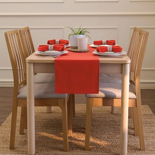 Encasa XO Table Runner 13"x72" Long | Cotton Canvas Fabric | Brick Solid Color | Machine Washable & Durable - color: Brick, size: 13x72 in