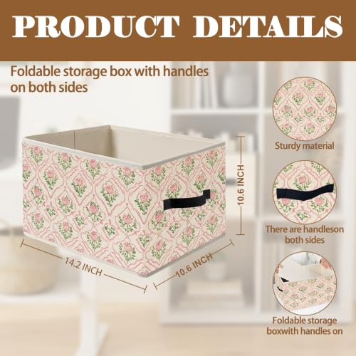 Grandmillennial Pink Rose Floral Storage Basket Organizer - color: Pink Rose