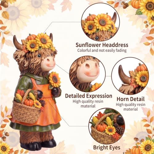 2 Pcs Fall Highland Cow Figurines Gifts, Resin Table Decor - style: Hello Fall