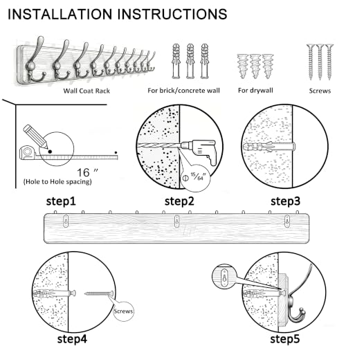 WEBI Coat Rack Wall Mount,Coat Hooks Wall Mounted,16" Hole to Hole,Coat Hanger Wall,Wood Hook Rack Rail,5 Triple Hooks for Hanging Coats,Jacket,Clothes,Farmhouse,Black/White - color: White, size: 5 Hooks