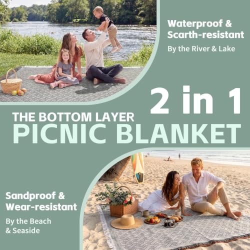 RYCHIC 2 in 1 Extra Large Boho Beach Blanket Towel Picnic Rug Camp Mat Family Beach Trip Essentials Summer Vacation Must Have Travel Accessories Lake Day Necessities Stuff Need Gear Gift Gadget 2026 - color: Grey, size: 70''*70''