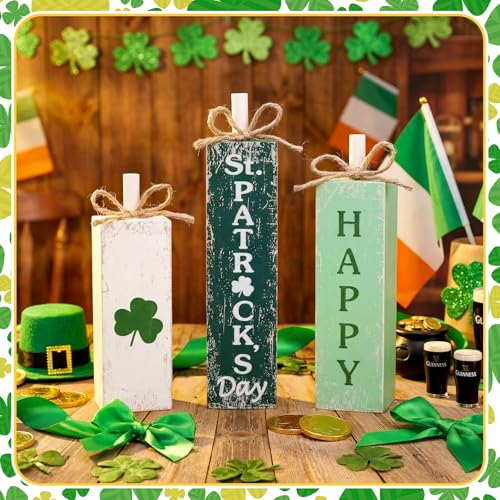 MiniInflat St. Patrick's 3 Pcs Table Decor, Wooden Block Sign Tiered Tray - style: Happy St. Patrick's Day