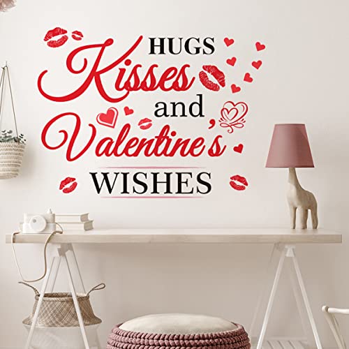 Valentines Day Wall Decal Hugs Kisses and Valentine Wishes Wall Decals Inspirational Quotes Wall Decals Removable Motivational Saying Wall Stickers Vinyl Art Decor Valentine's Day Holiday Home Kitchen Room Decor,31 X 23 Inch - color: Valentines-1