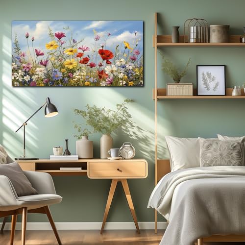 Flower Wall Art for Bedroom Teen Girl Colorful Artwork for Wall - color: Yellow Red White, size: 40"L x 20"W