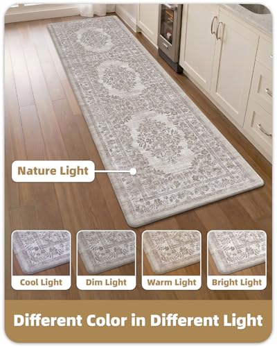 Color&Geometry Kitchen Floor Mat 24x87 Faded Vintage Anti Fatigue, Khaki - color: Vintage-khaki, size: 24''x87''