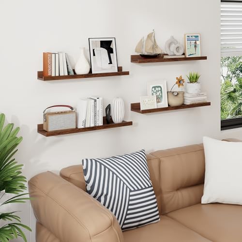 Axeman Picture Ledge Shelf, 24 Inch Walnut Floating Shelves Set of 4 - color: Walnut, size: 24 Inch