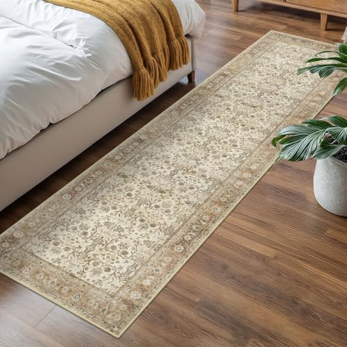 SIILOOM 2x7 Washable Runner Rug, Non Slip Soft Area Rug for Hallway Kitchen - color: Beige/Brown, size: 2' x 7' (Runner)