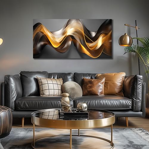 Ouzzlie Black Wall Art Abstract Wall Picture for Living Room - color: Grayish gold, size: 48"L x 24"W