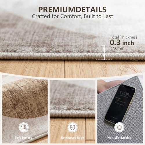 Washable Area Rugs 5'x7' Non-Slip Modern Abstract Soft for Living Room Entryway Bedroom Nursery, Print Pattern, Brown - color: Taupe Geometric Brown, size: 5' x 7' (Rectangular)