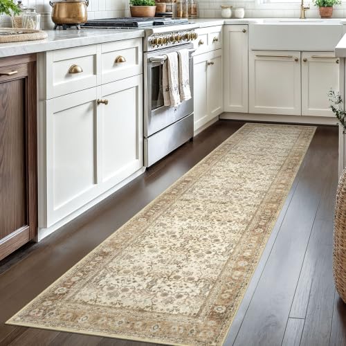 SIILOOM 2x8 Washable Runner Rug, Non Slip Soft Area Rug for Hallway Kitchen - color: Beige/Brown, size: 2' x 8' (Runner)