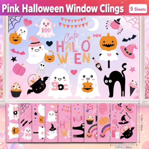 Pink Halloween Window Clings Stickers Decor for Kids Cute Decal Decorations - color: Pink Halloween