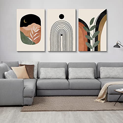 Boho Wall Art Set of 3, Mid Century Modern Canvas Wall Painting, Neutral Abstract Geometric Prints for Bedroom, Bathroom, Living Room, Office - color: Boho Prints-2, size: 20x30inchx3pcs