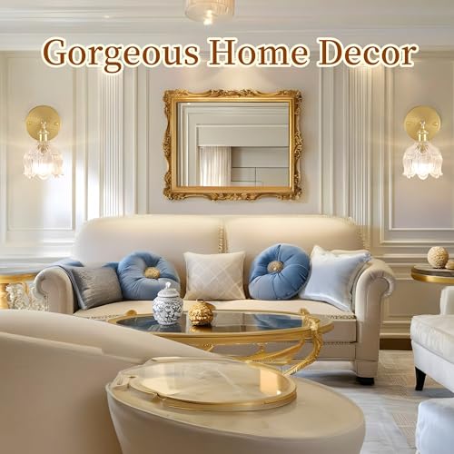 Battery Operated Wall Sconces Set of 2, Clear Tulip Glass Wall Lights | Rechargeable flower wall lamps with remote control, 15 colors, 10-level dimming and timer for bedroom and living room - color: Clear