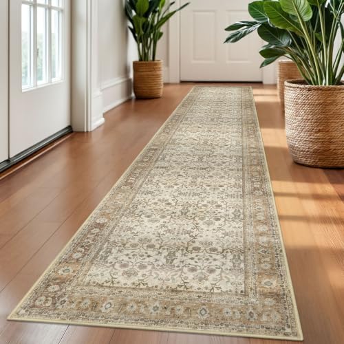 SIILOOM 2x10 Washable Runner Rug Non Slip Soft Area Rug for Hallway Kitchen - color: Beige/Brown, size: 2' x 10' (Runner)