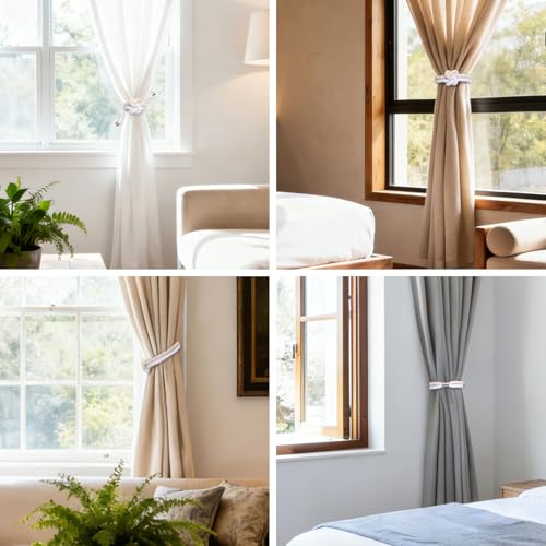 NICEEC Cotton Rope Magnetic Curtain Tiebacks, 2 Pack, Beige & White - color: Beige & White, size: 2 Pack