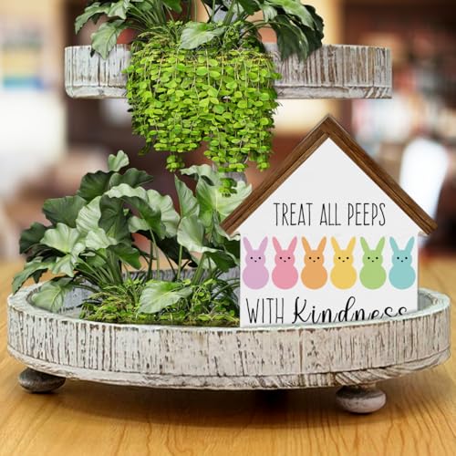 Easter Decor, Treat All Peeps with Kindness Bunny House Shaped Sign - color: TREAT