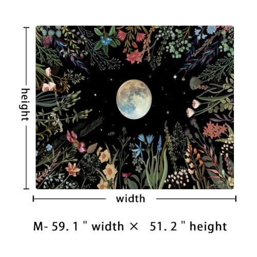 Amhokhui Moonlit Garden Tapestry Floral Flower Tapestry - size: 59.1"L x 51.2"W