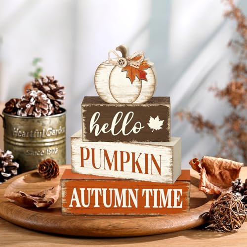 Yousoontic 4 Pcs Fall Pumpkin Maple Leaf Figurines, Rustic Farmhouse Decor - style: Autumn Pumpkin Maple Leaf