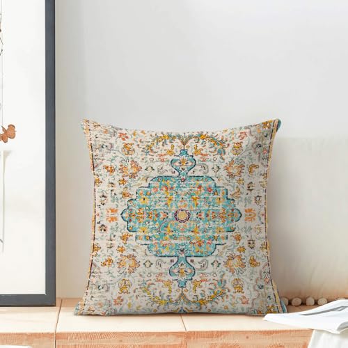 Boho Pillow Covers 18x18 Set of 2, Carpet Pattern Teal Yellow Decorative Throw Pillows Farmhouse Bohemian Cushion Pillow Covers for Sofa Couch Outdoor Decor - color: Boho-23, size: 18" x 18" (Pack of 2)