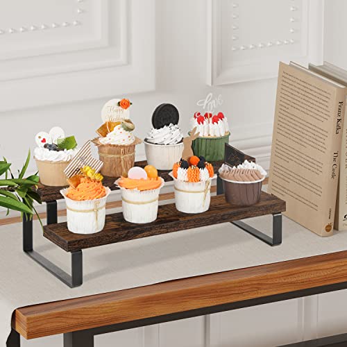 YINMIT Wooden Display Riser Stand, Tiered Perfume and Cologne Organizer Stand, 2 Tier Spice Rack Organizer, Rustic Display Shelf for Candles (2 Tier) - color: 2 Tier,1 Pack,Brown