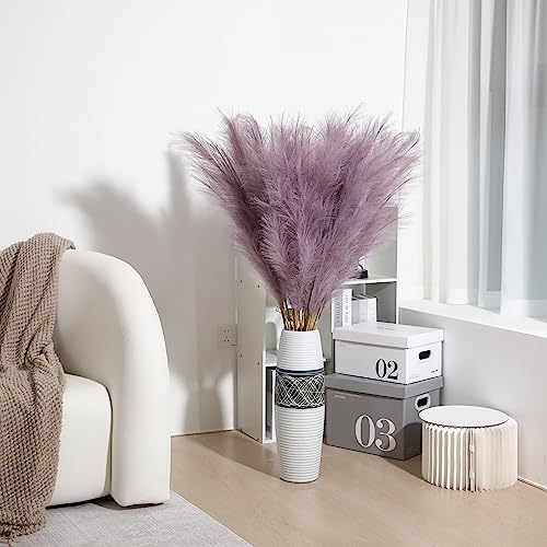 Wertuirk Purple Pampas Grass Decor - 45-Inch 8 Pcs Large Faux Pampas Grass - color: Purple