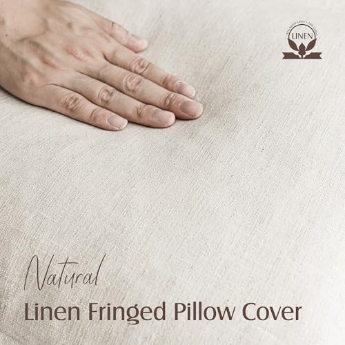 Foindtower Decorative Linen Fringe Throw Pillow Covers 24×24 Inch,Beige - color: Natural Beige, size: 24" x 24" (Pack of 2)