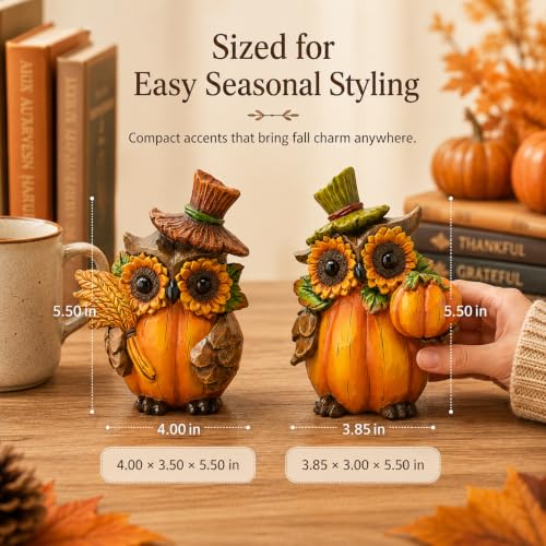 Hodao Fall Thanksgiving Pumpkin Figurines, Owl Harvest Decor for Home - color: Owl