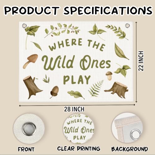 Where The Wild Ones Play Wall Decor Woodland Nursery Decor Banner 20x30 In - color: Where