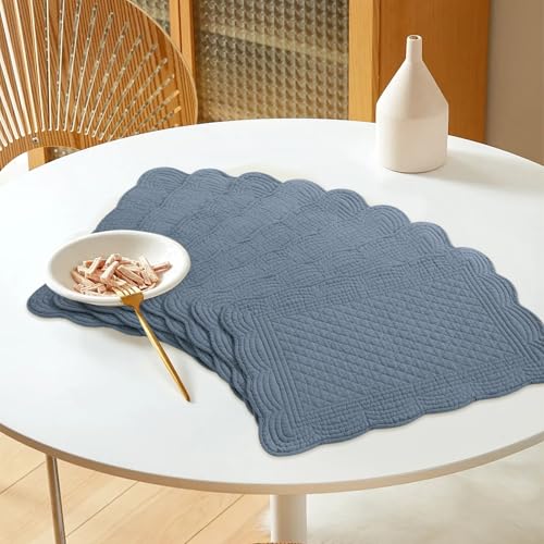 HOMBYS Quilted Placemats Set of 6 Washable-13x18 inches Rectangular Placemats for Kitchen Table-100% Cotton Fabric Rectangular Table Mats, (Blue) - color: Blue