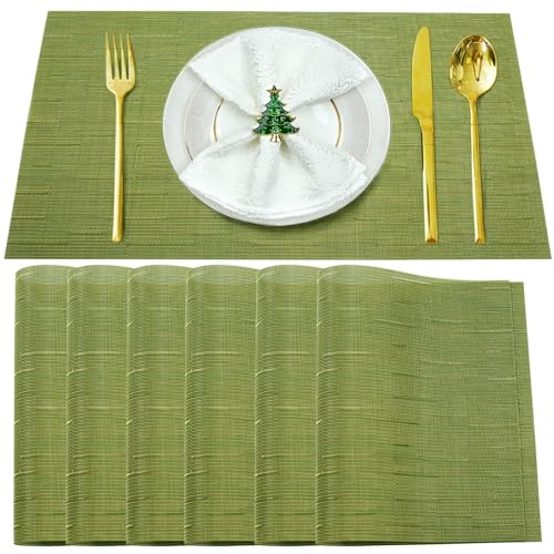 Green Vinyl Placemats Set of 6,Washable Dining PVC Table Mats - color: A-green, size: 6PCS 12"Wx18"L