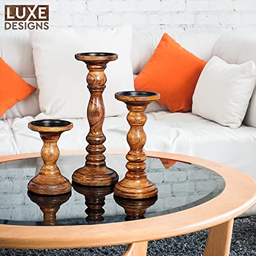 Wooden Pillar Candle Holder, Farmhouse Fireplace Mantel Decor, Natural - color: Natural