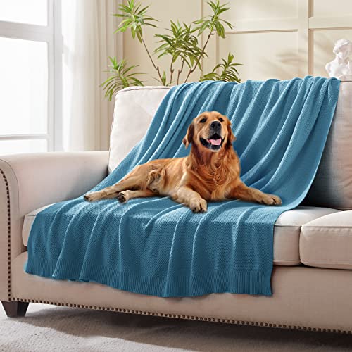 TREELY 100% Cotton Teal Soft Knit Throw Blanket 60"x80" - color: Teal, size: Twin(60" x 80")