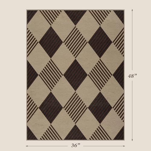 Easy Jute 3x4 Entryway Rug, Washable Non Slip Farmhouse Diamond Checkered - color: Tan Diamond, size: 3' x 4' (Rectangular)