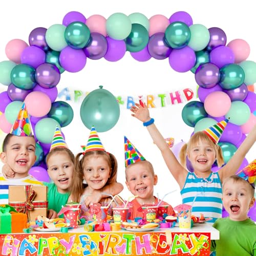Patimate Mermaid Pink Green Purple Latex Party Balloons Set 50 pcs 12 inch - color: Mermaid