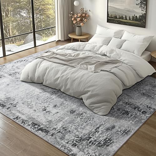 Kelarea Washable Area Rug 5x7, Non-Slip Low Pile Abstract Grey - color: Light Grey, size: 5' x 7' (Rectangular)