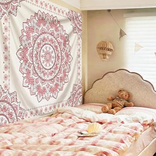 Pink Mandala Tapestry for Bedroom Aesthetic, Boho Art Large Wall Hanging - color: A Pink Mandala Tapestry, size: 90"L x 71"W