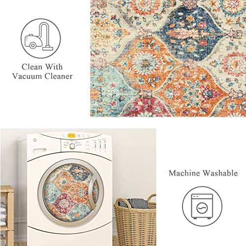 Lahome Moroccan Washable Small Area Rug, 3x5 Rug for Bedroom Living Room - color: Burnt Orange/Teal Multi, size: 3' X 5' (Rectangular)
