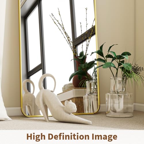 BEAUTYPEAK 66" x 23" Rounded Corner Full Length Mirror with Stand, Gold - color: Gold, size: 66"L x 23"W