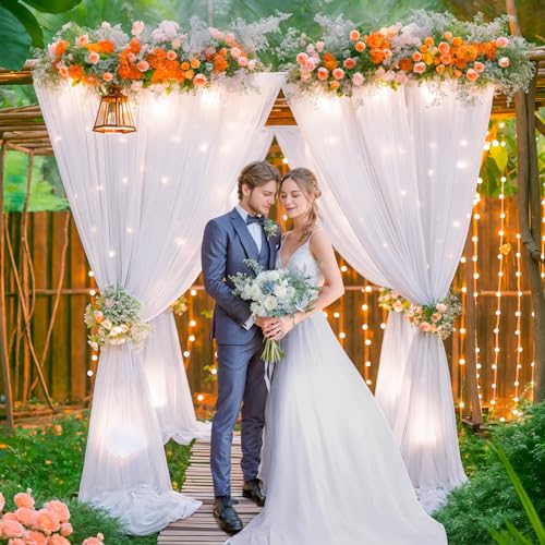 10 x 10ft White Backdrop Curtains with Lights String for Party - color: White, size: W5' x H10'(2 panels)