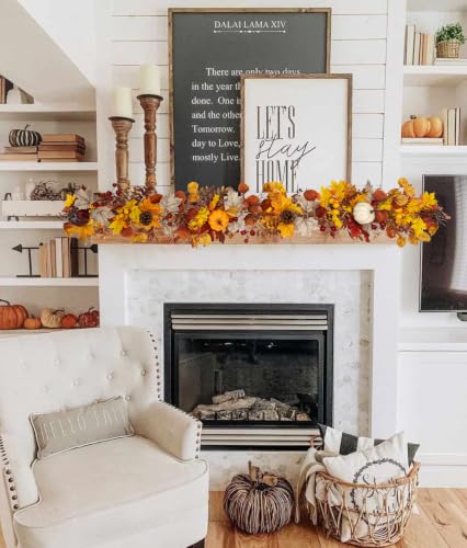 6FT Fall Garland with Lights Pumpkins Pinecones for Mantle, Table, Porch - color: Brown & Gold & Gray