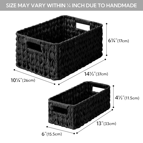 GRANNY SAYS Wicker Baskets for Shelves, Large Black Baskets for Organizing - color: Black, size: 14½"L x 10¼"W x 7"H + 2x 13"L x 6"W x 4½"H