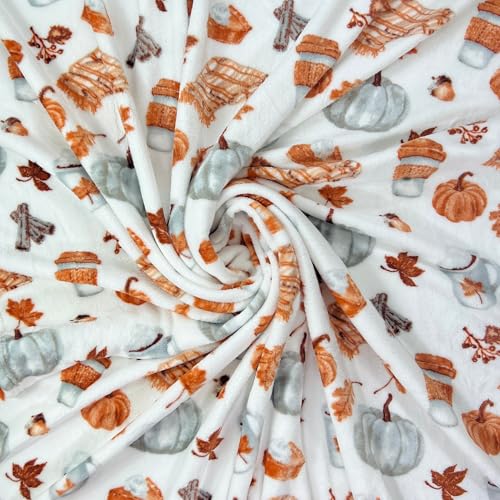 Fall Soft Fleece Throw Blanket, Pumpkin Spice Design, 50x70, Oversized - color: White Brown Tan
