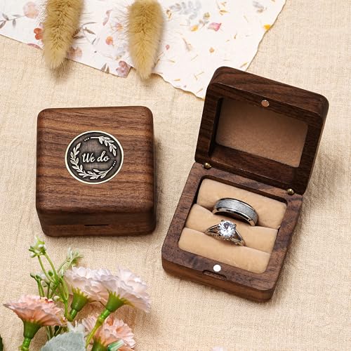KWOOD We Do-Custom Wooden Wedding Ring Box, Personalized Metal Name Wooden Ring Box, Wedding Ceremony Ring Holder, Anniversary Birthday Gift Idea - style: T-We Do 01