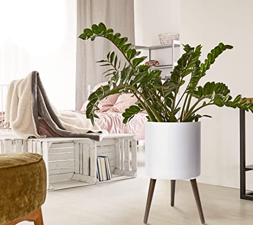 D'vine Dev 14 Inch Planter Pot with Wood Stand, White, 88-O-D-1 - color: Matte White, size: X-Large