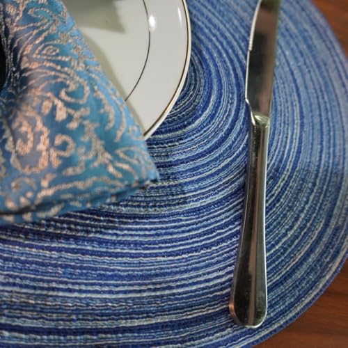 WAZAIGUR Oval Placemats Set of 4, Woven Braided, 18 x 12 Inch, Blue & White - color: Blue and White, size: set of 4