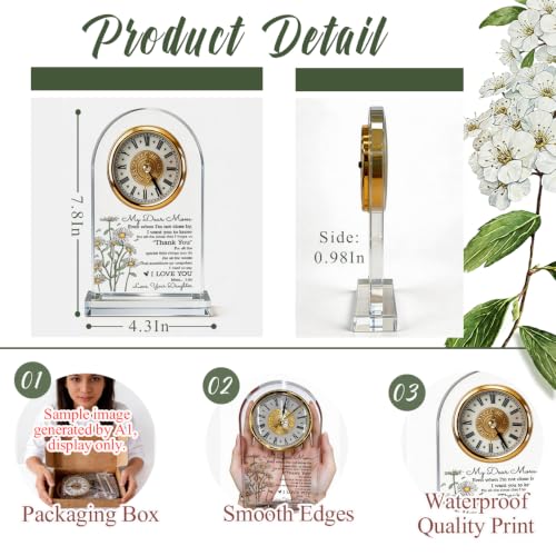 WKYAER Acrylic Clock for Mom, Thank You Mom Keepsake, Heartfelt, Inspirational Timepiece, Beautiful Desk Decor, Sentimental Gift for Mother, 4.3 x 7.8 in - color: Gift 19