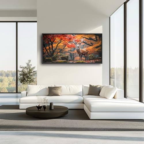 Framed Large Pictures Wall Art for Living Room, Forest Deer Oversized Wall Decor Elk Animal Canvas Print Painting Modern Extra Large Framed Artwork for Bedroom Office 60"x30" - color: Deer, size: 60"L x 30"W