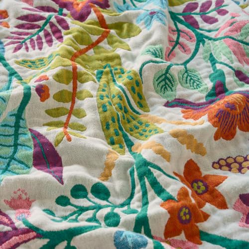 Boho Throw Blanket, 100% Soft Cotton Floral Quilt, King 90"x 98" - color: Lavender Purple Flowers, size: King 90"x98"