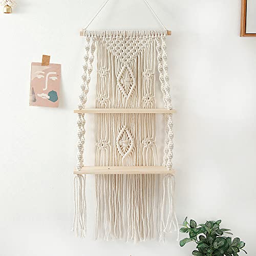 Macrame Wall Hanging Shelf,Boho Woven Tassel Shelves Plant Holder - color: 2t